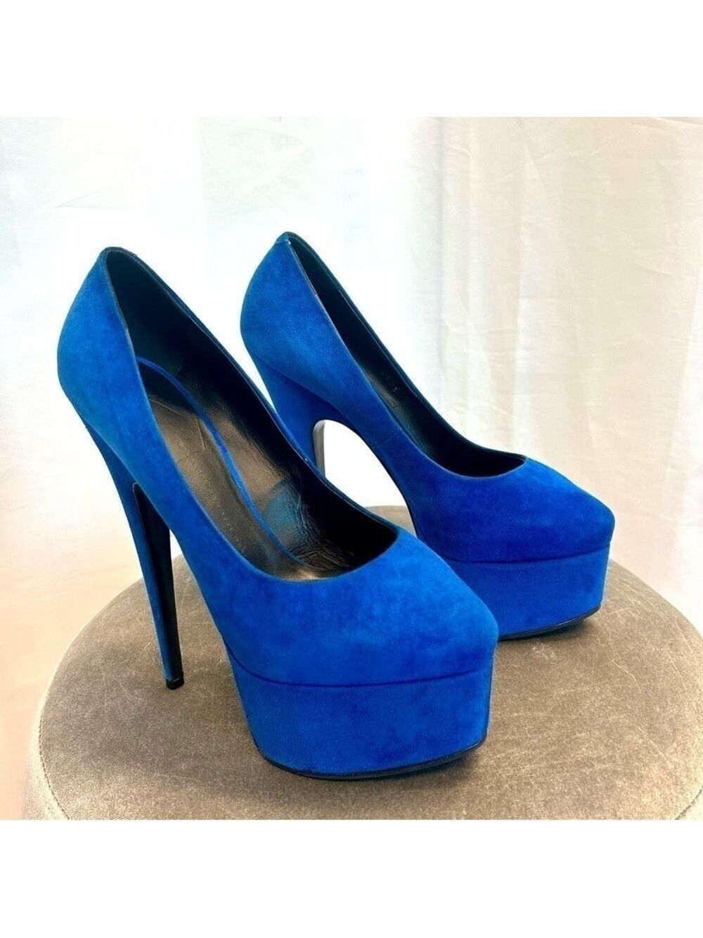 Giuseppe Zanotti blue suede Debra platform stiletto high heels Sz 39 - Picture 2 of 13